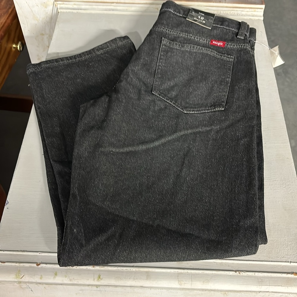 NWT Wrangler Dark Denim Black Jeans Boys 12 Husky Adjustable Waist 5 Pockets